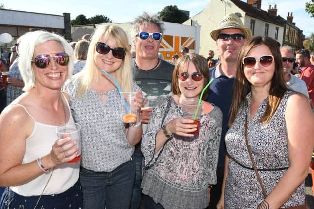 Party in the Carpark at Shoulder of Mutton, Ruskington. L-R Clare Dannatt, Jenny Rushby, Mark Steele, Clare Raynor, Mick Whitley, Katrina Ford..
