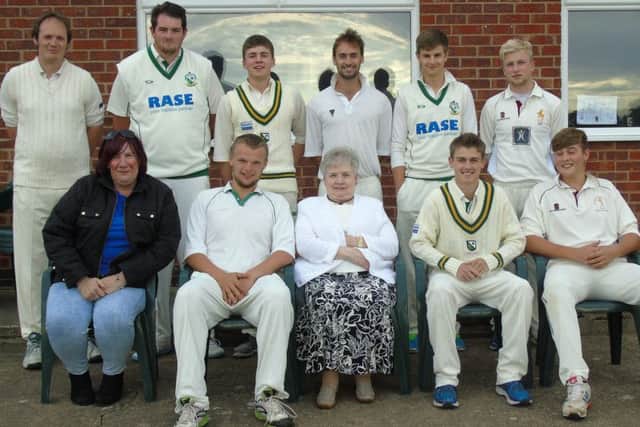 President's XI, from left, back - Richard Bedwell, Dan Quinlan, Spencer Holvey, Chris Higgins, James Fussey, Harry Cearnes; front - Leah (scorer), Joe Atkin, Kathleen Smith (president), James Keast Conner Janney EMN-161208-124328002