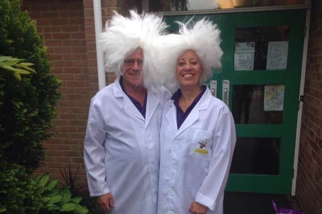 Grahame and Tracy Cooke as Professor Poopenshtinken. EMN-160818-173504001