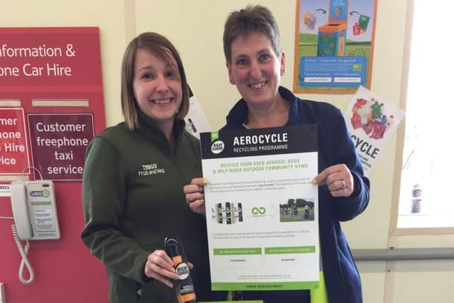 Tescos Lindsey Tuck and Emma Colley at the collection point.