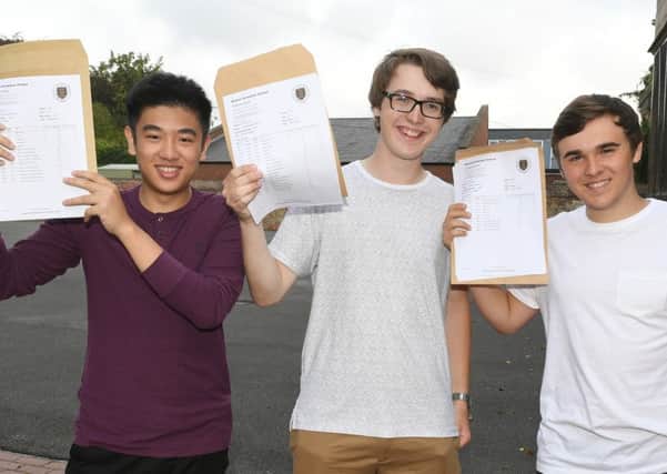 Students collecting their A-Level results at Boston Grammar School. L-R Jeremy Lee 18, James Burr 18, Joe Aisthorpe 18.