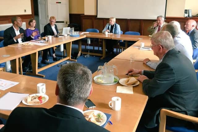 Chairman of the All-Party Parliamentary Group Chuka Umunna meets with people from Boston at the Municipal Buildings. Photo: Twitter/ @IntegrationAPPG EMN-160826-143456001