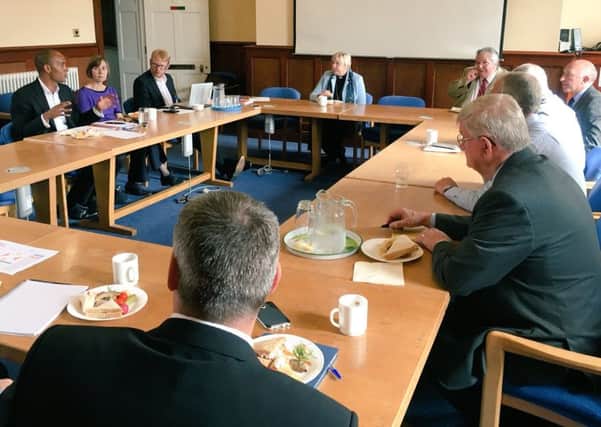 Chairman of the All-Party Parliamentary Group Chuka Umunna meets with people from Boston at the Municipal Buildings. Photo: Twitter/ @IntegrationAPPG EMN-160826-143456001