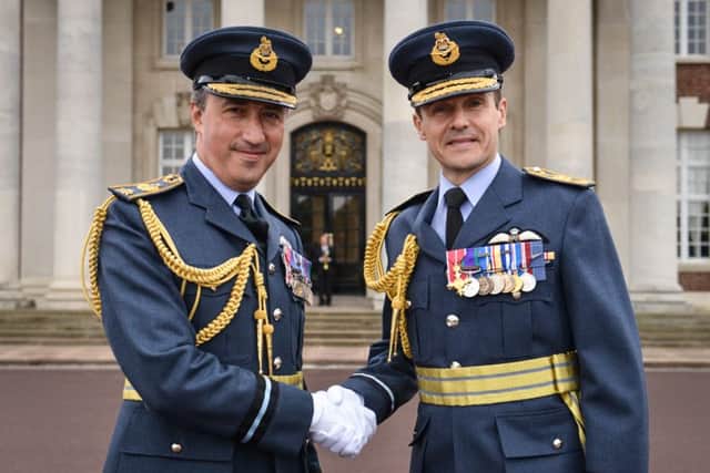 Air Cdre Luck (left) handing over command of RAF College Cranwell to Air Cdre Squires.
MOD Crown Copyright 2016 Photographed by Paul Saxby.
