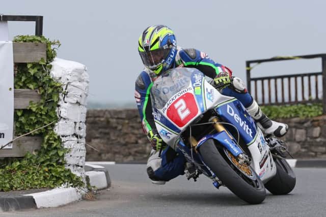 Ivan Lintin at Castletown Corner during practice for the Blackford's Pre TT Classic Road Races. Photo: Dave Kneen