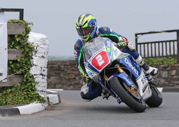 Ivan Lintin at Castletown Corner during practice for the Blackford's Pre TT Classic Road Races. Photo: Dave Kneen