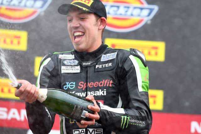 Peter Hickman is hoping for more champagne celebrations at his local track this weekend. Photo: Tim Keeton/Impact Images Mandatory Copyright Notice: Tim