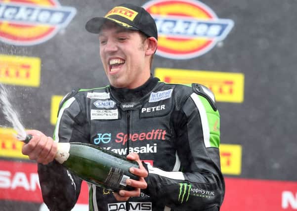 Peter Hickman is hoping for more champagne celebrations at his local track this weekend. Photo: Tim Keeton/Impact Images Mandatory Copyright Notice: Tim