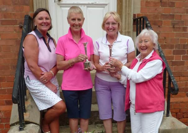 From left, Kenwick Park lady captain Penny Buckley with winners Sue Burkitt and Mabel Blackburn, and sponsor Brenda Blundell EMN-160825-113142002