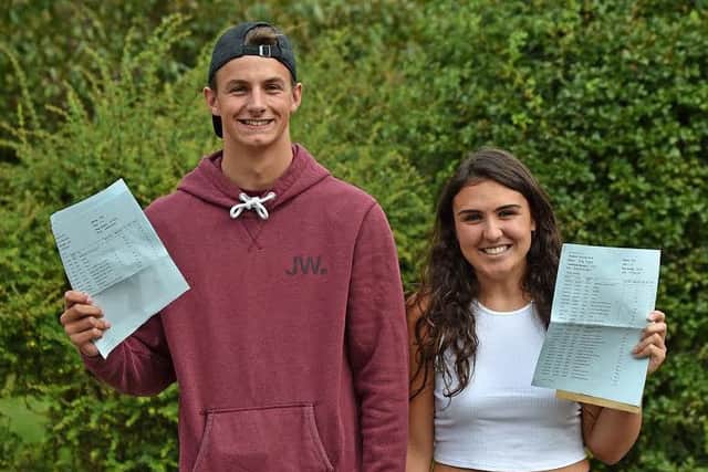 All smiles: Banovallum students Jack Cooke and Emily Toulson are all smiles after collecting their results EMN-160825-124026001