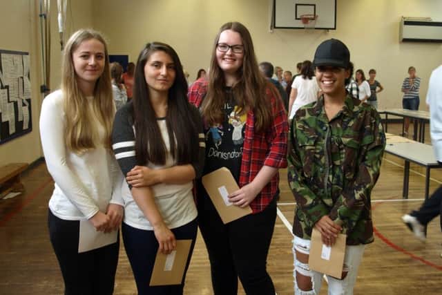 GCSE Results Day - 2016: Cordeaux Academy. Maisie Blades, Jessica Rocha, Tanieka Needham and Adele Tyson. EMN-160825-141352001