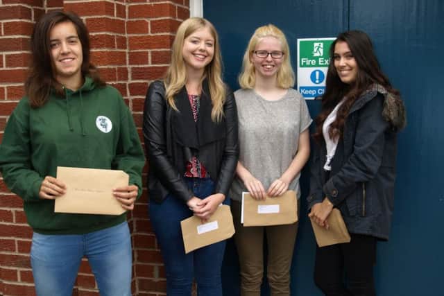 GCSE Results Day - 2016: Cordeaux Academy. Anna-Maria Broskov Larsen, Gemma Dodds, Holly Taylor and Bethany Gladhill. EMN-160825-141405001