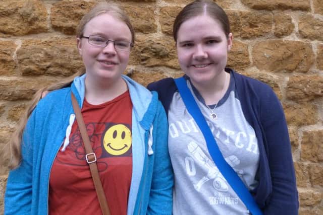 Lillian Coultas, left, (11A*s and1A) with Emily Jackson (2A*S, 7As, 2Bs). Both are staying at the school to do ALevels.  (Lin) EMN-160825-142735001