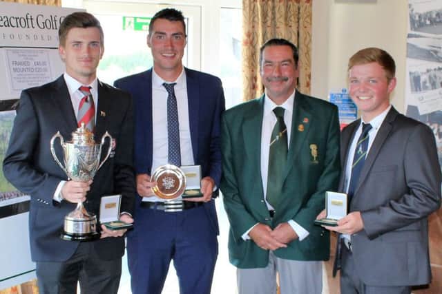 Kenwick Park's winnign team, from left, Ashton Turner, Lewis Hackett, Jim Lammin, president of the Lincolnshire Union of Golf Clubs, and Sam Done. EMN-160826-095816002