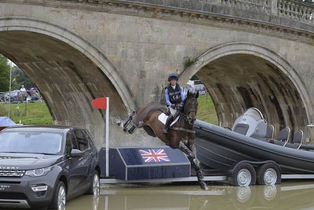 An iconic Burghley backdrop for Rosalind Canter and Allstar B during the cross country phase EMN-160609-103934002