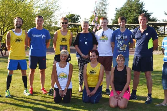 Great North Run athletes who will take on the half marathon in Newcastle in aid of Lindsey Lodge. Sharon Tune, form the hospice, is centre. EMN-160709-073726001