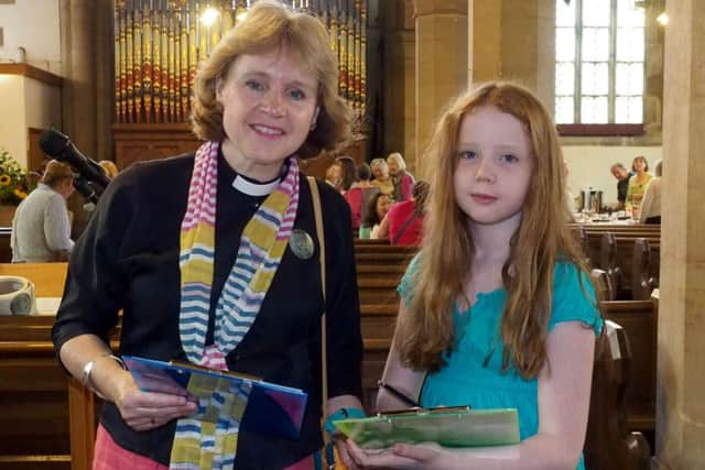 Archdeacon of Boston Justine Allain Chapman joins in the church children's trail after launching it at Caythorpe. EMN-160909-173255001