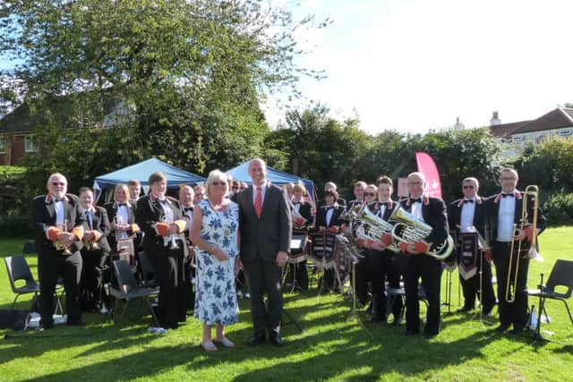 Caistor Mayor Carol Mackenzie with musical director David Dernley and the Market Rasen Band. (Lin) EMN-160915-072459001