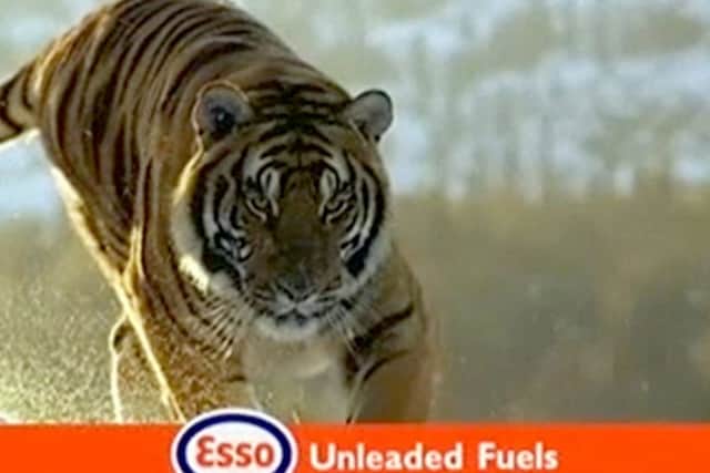 Still image from a classic Esso advert featuring Tango the tiger