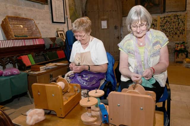 Heritage Weekend and Osbournby Church. L-R Edna Camm of Osbournby and Toni Oliver of Billingborough. Members of South Lincolnshire Spinners, Weavers, Dyers and Felters. EMN-161209-142527001