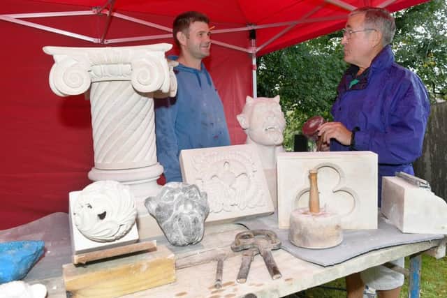 Heritage Weekend and Osbournby Church. L-R Stone Mason Martin Ebb of Osbournby with Ray Pearson of Osbournby. EMN-161209-142511001