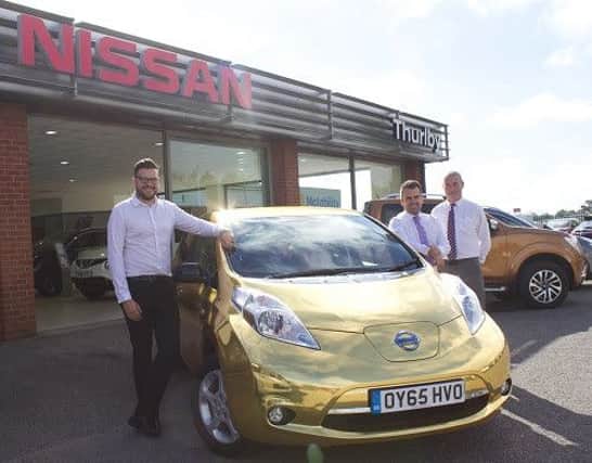 The limited edition gold Nissan LEAF at Thurlby Motors in Louth earlier this month.