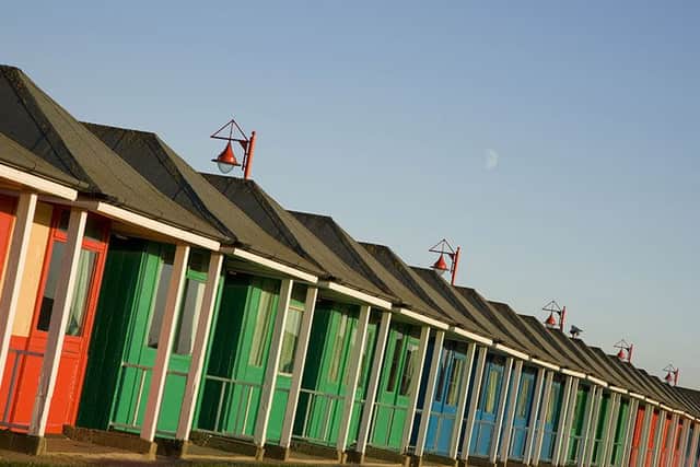 View of beach huts at Mablethorpe in Lincolnshire.