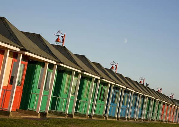 View of beach huts at Mablethorpe in Lincolnshire.