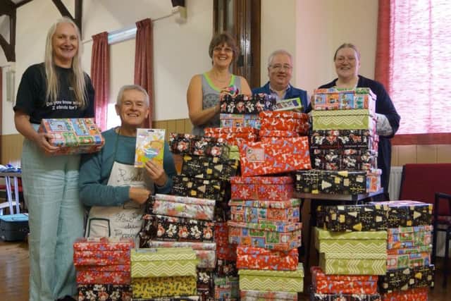Shoeboxes packed and ready at Market Rasen Methodist Church EMN-160610-071903001
