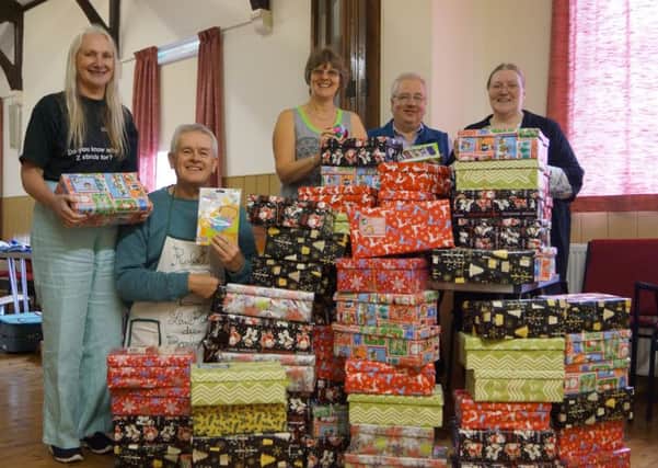 Shoeboxes packed and ready at Market Rasen Methodist Church EMN-160610-071903001