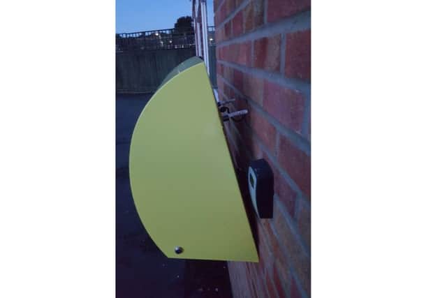 The damage defrillator box has been half pulled away from the wall of the nursery. EMN-160310-123648001