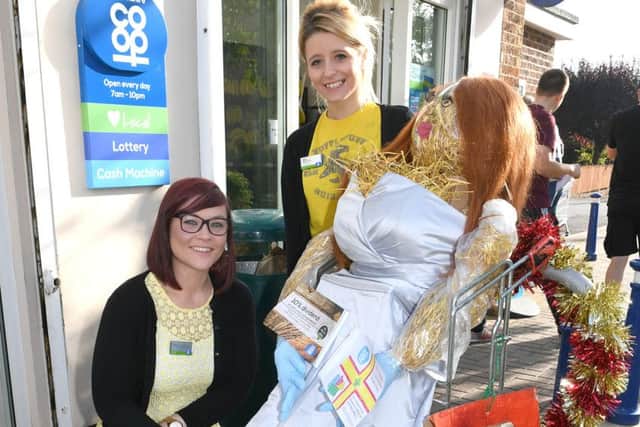 Billinghay Scarecrow Festival. Co-op staff L-R Steph May and Nikita Thornton with their scarecrow. EMN-160310-135656001