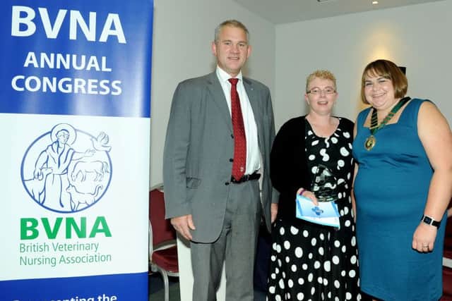 David Catlow, Blue Cross head of veterinary clinical services, Samantha Shand (centre), and BVNA president Samantha Morgan.