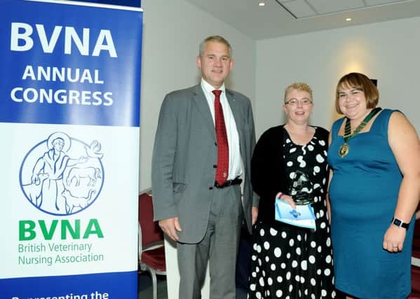 David Catlow, Blue Cross head of veterinary clinical services, Samantha Shand (centre), and BVNA president Samantha Morgan.