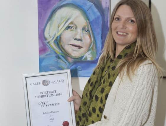 Winner of the Carre Gallery Portrait Competition 2016, Rebecca Henson with her painting 'Lara' (acrylic) taken at the presentation evening at the Carre Gallery, Carre Street Sleaford on the evening of 06 October 2016.
