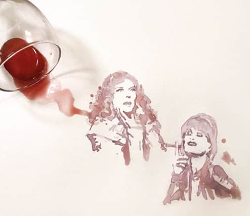 Exhibiting artist Rosie Ablewhite created Jennifer Saunders using red wine. Credit Rosie Ablewhite EMN-161013-132312001