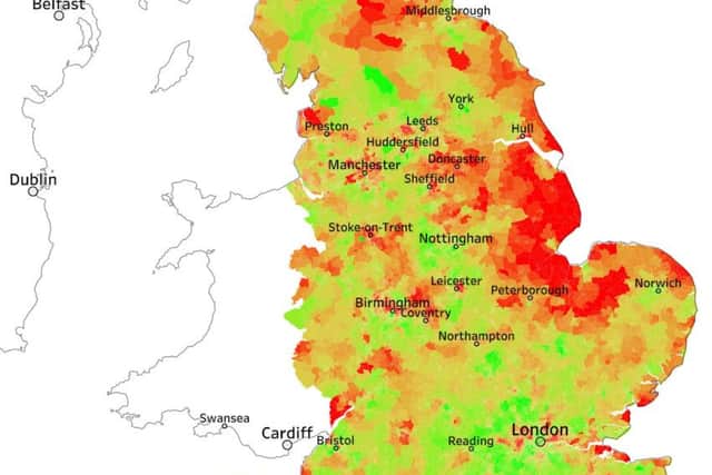 Heat map showing the high levels of prescription drugs handed out in East Lindsey and South Holland. Source: EXASOL