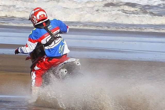 On the beach: Jack Bell won all his races at Mablethorpe despite the bad conditions.