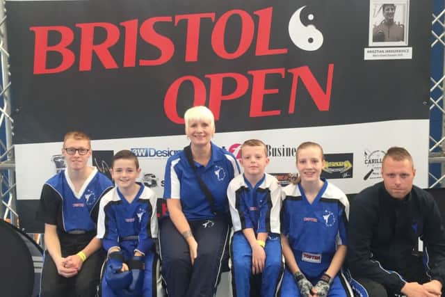 Rhys Coleman, Mackenzie Warrant, coach Linda Baxter, Riley Brocklesby, Nesta Baxter and Lee Brocklesby in Bristol.