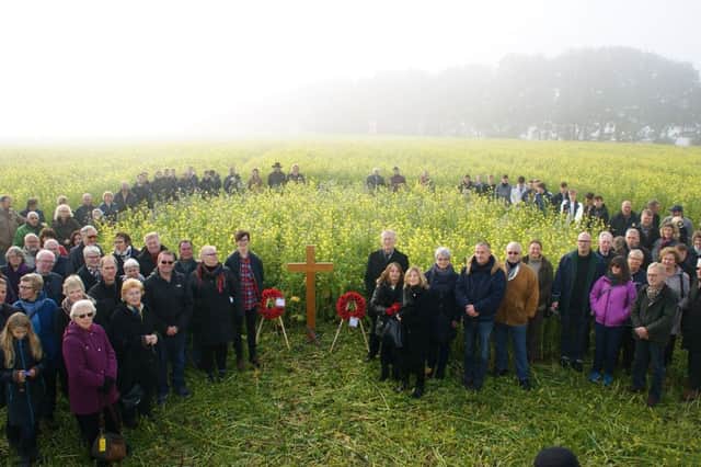 Two wreaths have been laid at the site where a Lancaster bomber that flew from Spilsby and was shot down in Germany during the Second World War, during a visit by Spilsby Twinning Association. ANL-161031-164418001