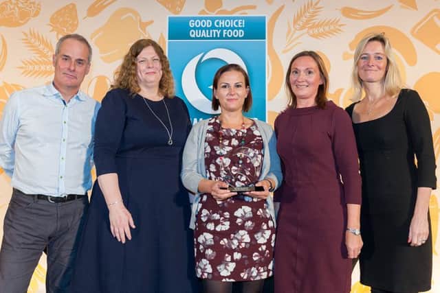 Metropolis Publishing hosts the Good Choice! Quality Food Awards at the Marriott, Grosvenor Square.  Pictured (from left) celebrity chef and compere Phil Vickery; Melanie Cushen, account manager at Freshtime for Co-op Food to Go; Amanda Turner, new product development manager at Freshtime; Rachel Marshall from Co-op Food; Claire Nuttall, chairman of the judges. Photography by Fergus Burnett (fergusburnett.com)