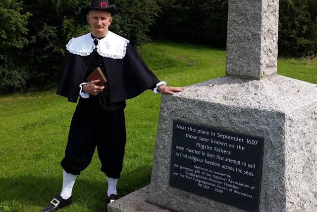 John Bangay, in costume, at Scottia Creek.