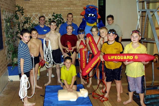 Rookie lifeguards at the Skegness Embassy swimming pool back in December 2003, with instructors Mark Barnsley, Leigh Morley, and Luke Rawlings (in the AL the Alligator suit) plus young Adam Whenman doing a spot of CPR work. EMN-160911-152652001