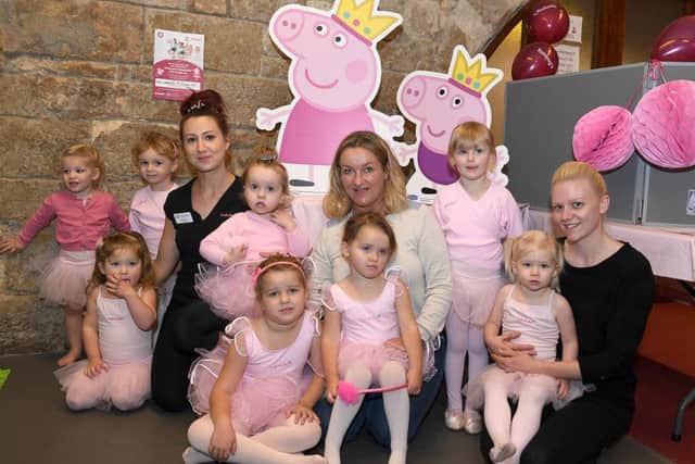 Baby Ballet Danceathon at Blackfriers Theatre. Teacher and franchise owner Miss Nina Clarke with children and parents.
