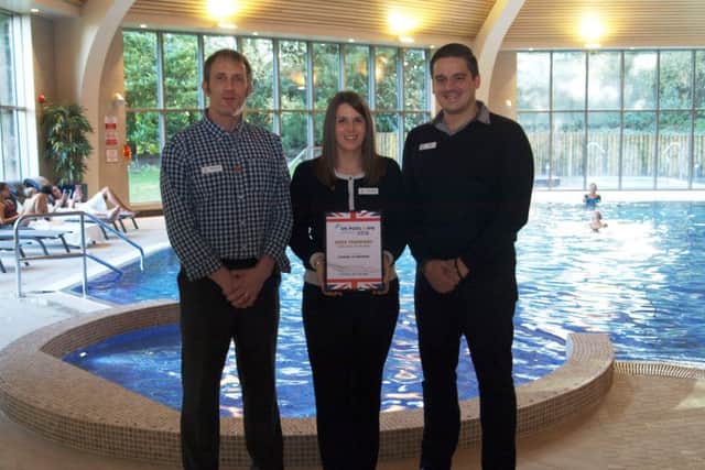 ClubSpa manager Richard Arnold, general manager Gemma Leafe and membership advisor Marcus Walmsley stand proudly with their national award.