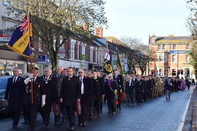 The Remembrance Day parade along Lumley Road in Skegness. Photo: Barry Robinson. ANL-161114-105451001