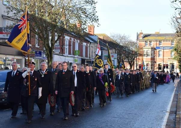 The Remembrance Day parade along Lumley Road in Skegness. Photo: Barry Robinson. ANL-161114-105451001