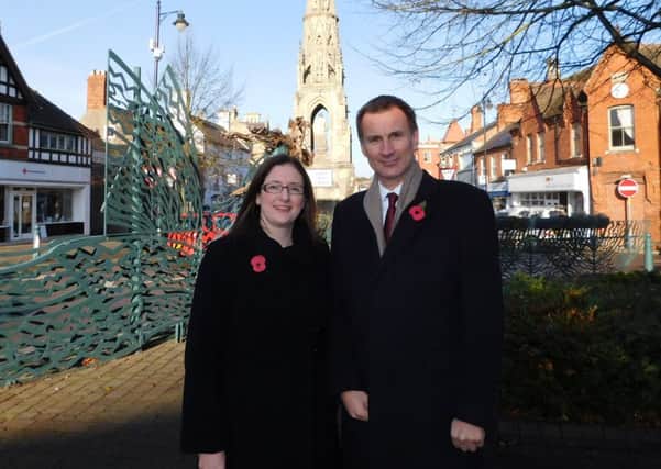 New Conservative candidate for Sleaford and North Hykeham by-election Dr Caroline Johnson and Health Secretary Jeremy Hunt. EMN-161111-130158001
