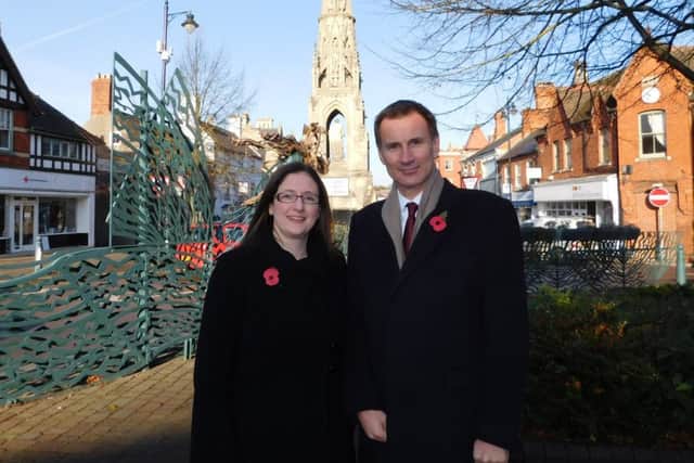 New Conservative candidate for Sleaford and North Hykeham by-election Dr Caroline Johnson and Health Secretary Jeremy Hunt. EMN-161111-130158001