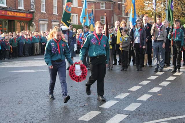 Scouts head towards the War Memorial.